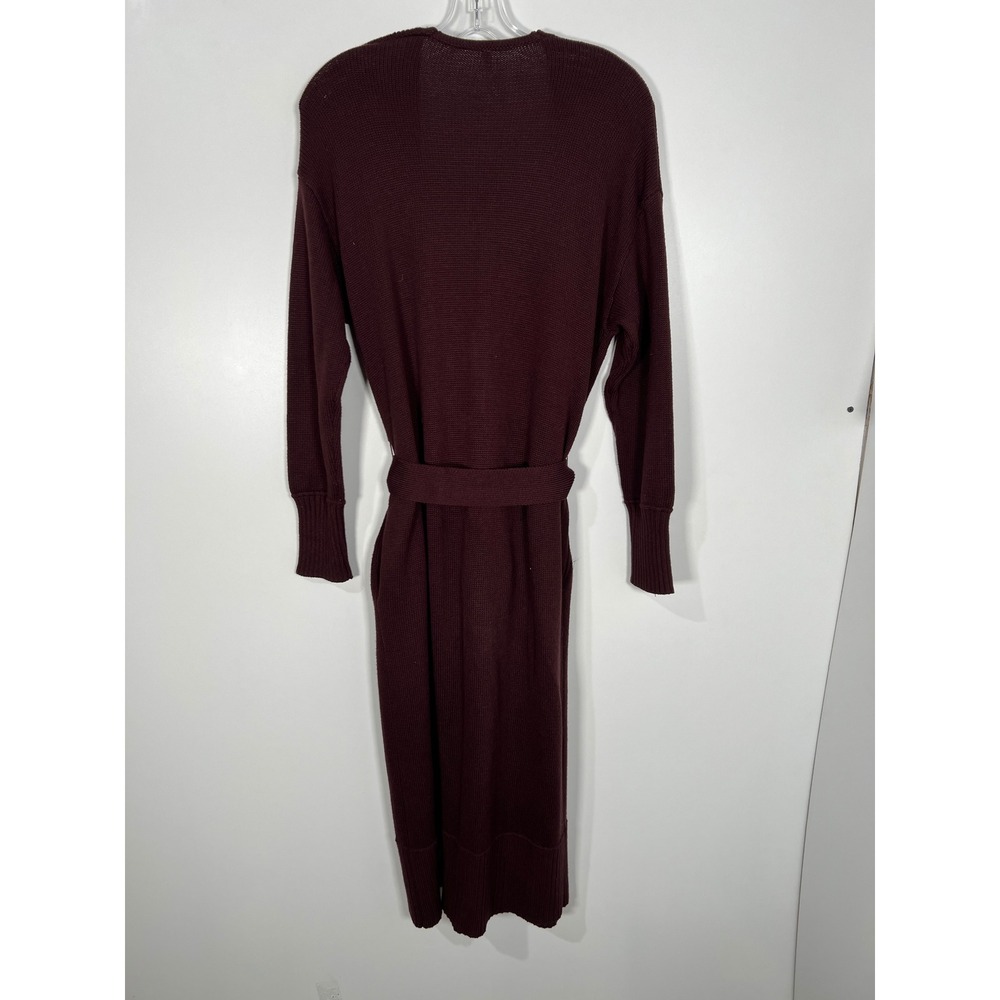 Paper Label Burgundy Fall Longline Belted Duster Cardigan Sweater Pockets XS - Picture 5 of 7